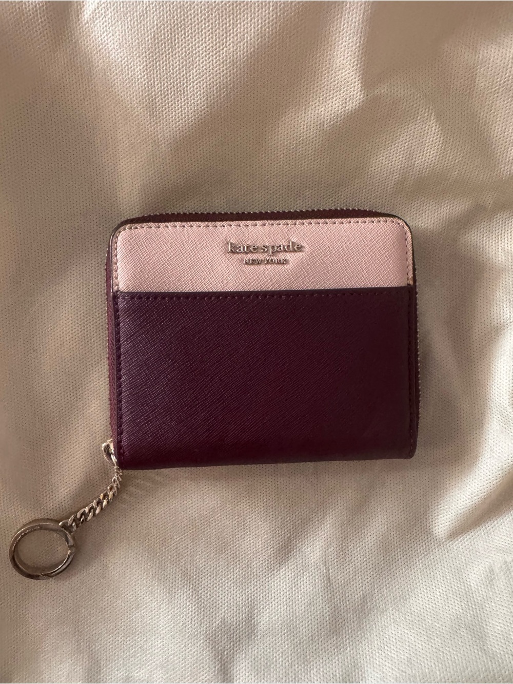 kate spade Two-Tone Light Pink and Plum Zip Card Wallet